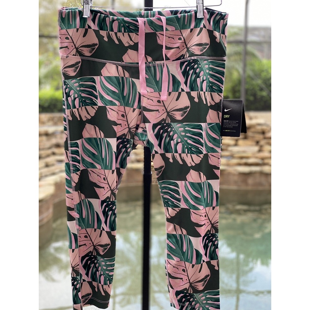 Nike Fast Cropped Running Tights 1X Plus Size Green Pink Activewear New